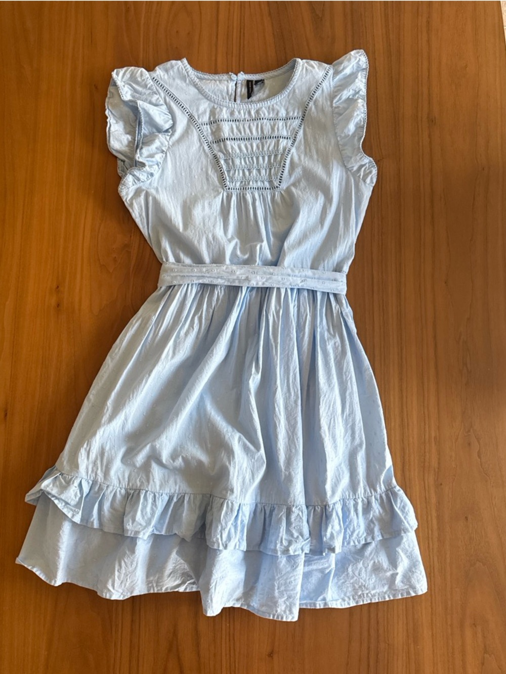 Vero Moda Light Blue Ruffle Sleeve Smocked Waist Dress